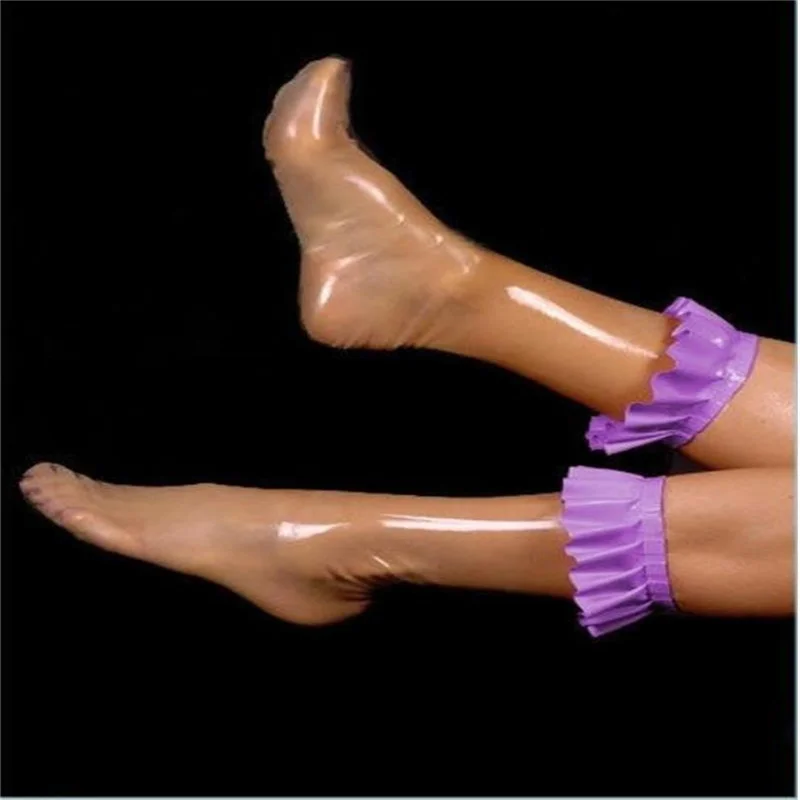 

Latex Socks Transparent with Purple Sexy Fetish Latex Rubber Short Socks for Women Girl