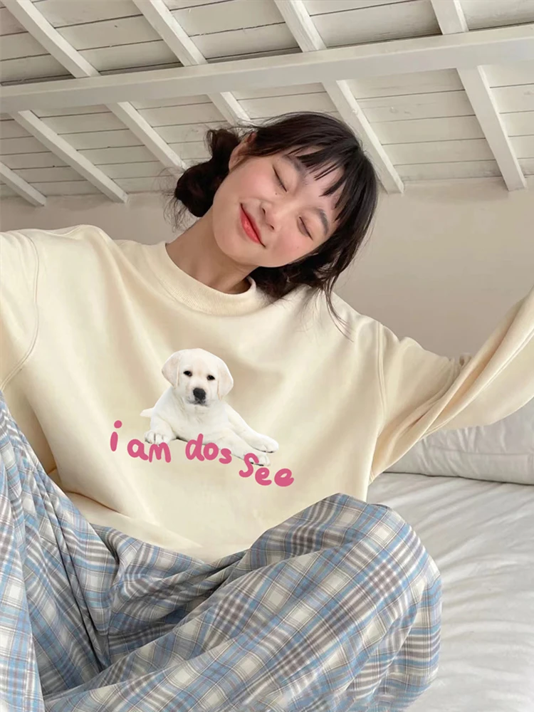 

Female Korean Lazy Retro Ins Loose Letter Print Sweatshirt Women's Sweatshirts Japanese Harajuku Ulzzang Clothing For Women