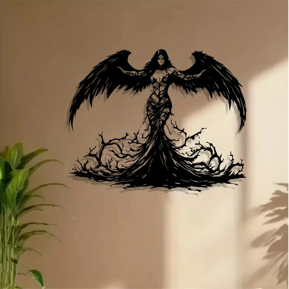 Gothic Angel Metal Wall Art - Weatherproof Indoor/Outdoor Halloween Decoration Gift