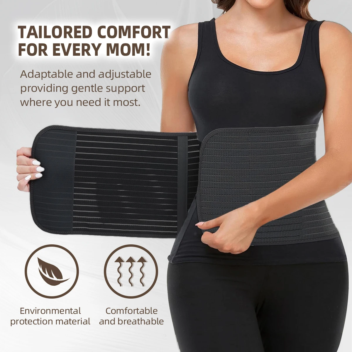 Bamboo Fiber Postpartum Belly Wrap Girdle Band, Postpartum Corset Waist Belt, Postnatal Shapewear Tummy Cinch,Black/Gray