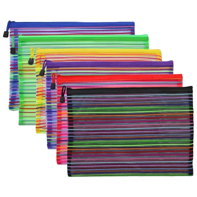 6/12 Pcs A5 Zipper Mesh Bags 9.8 "x 7" Pencil File Bags Zipper File Bags Cosmetics Storage Bags Cosmetics Office Travel Supplies 1