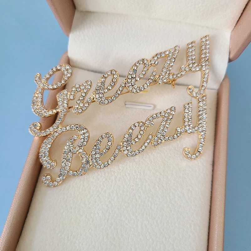 Rhinestone Customized Name Brooch Hand Made For Birthday Wedding Party Badges