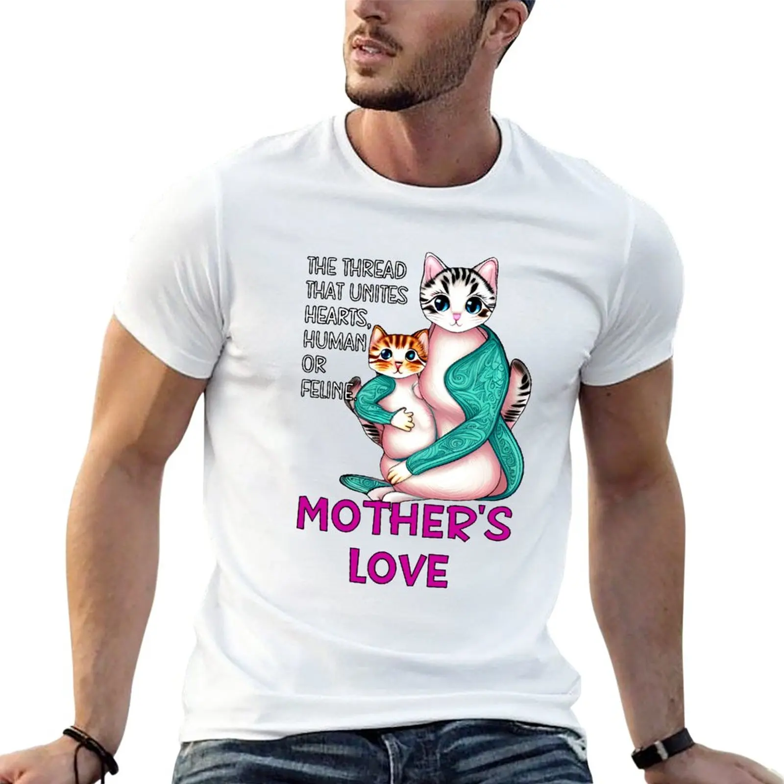 

New Mother's love: the thread that binds hearts, human or feline. T-Shirt tees men t shirts