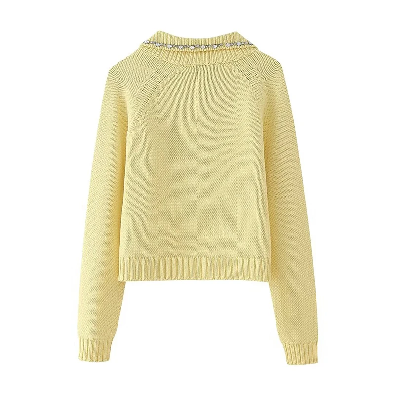 thumbnail image 2 of Suéter de punto tianjinghao con botones y Cuello de solapa vintage amarillo, 2 of 5