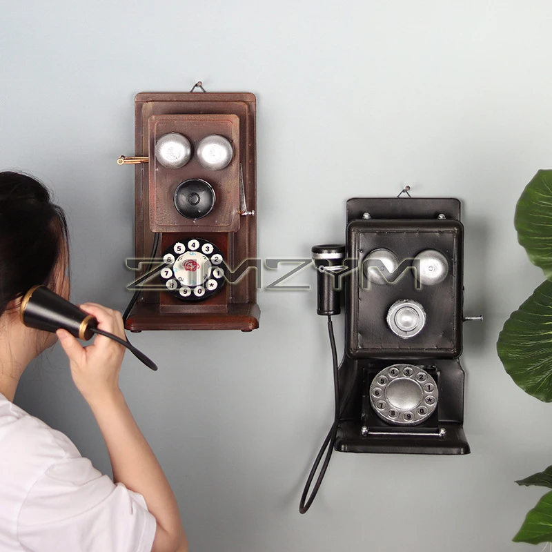 Retro Wall-mounted Telephone Model Creative Milk Tea Shop Bar Nostalgic Decorative Pendant Photo Photography Props