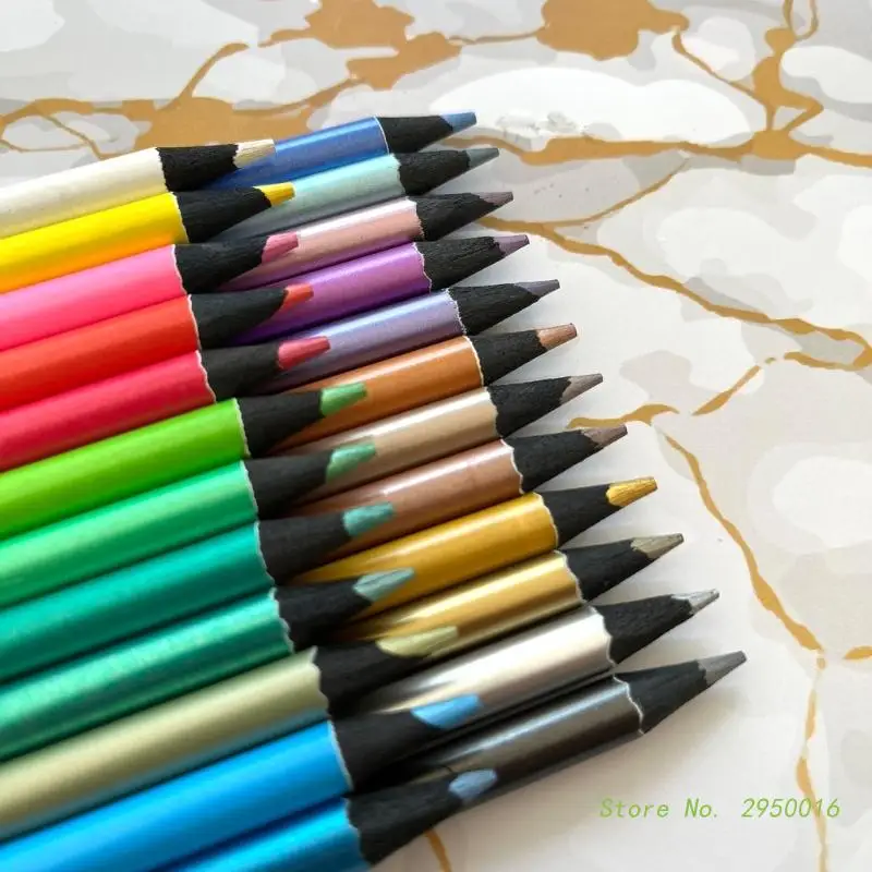 24 Colors Metallic Colored Pencils Non-toxic Black Drawing Pencils Pre-Sharpened Assorted Colors Wooden Sketching Pencils Set