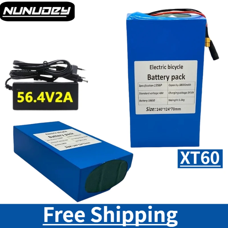 

Free Shipping 48V 38ah 13s6p Lithium Battery Pack 48v 38000mAh 2000W Electric Bicycle Batteries Built In 50A BMS