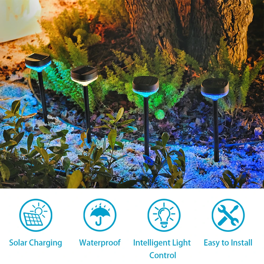 

LED Solar Light Outdoor for Garden Courtyard Path Doorway IP65 Waterproof RGB Multi-Color Lawn Lamp Landscape Decoration