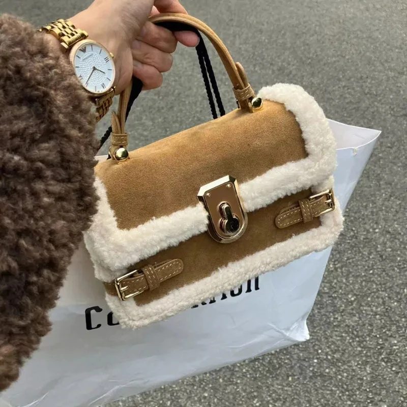 

High Appearance Lamb Wool Bag 2023 Autumn Winter New Style All-In-One Handbag Senior Patchwork Crossbody Bags Commuter Bag