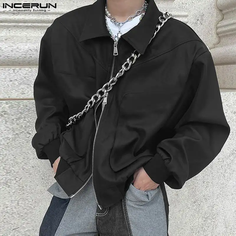 

Korean Style Handsome New Men's Locomotive Wind Zipper Jackets Autumn Winter Lapel Long Sleeved Jackets S-5XL INCERUN Tops 2023