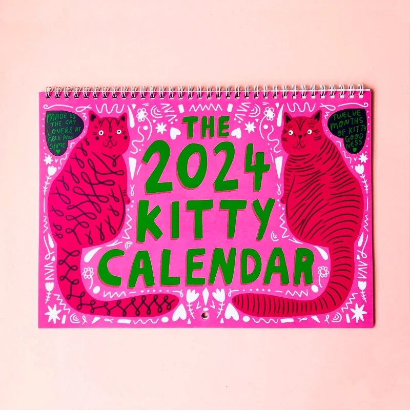 2024 High Quality Kitty Calendar Pink Cat Calendar Living Room Room Kitten Wall Calendar Wall Planner Home Decorations Kawaii