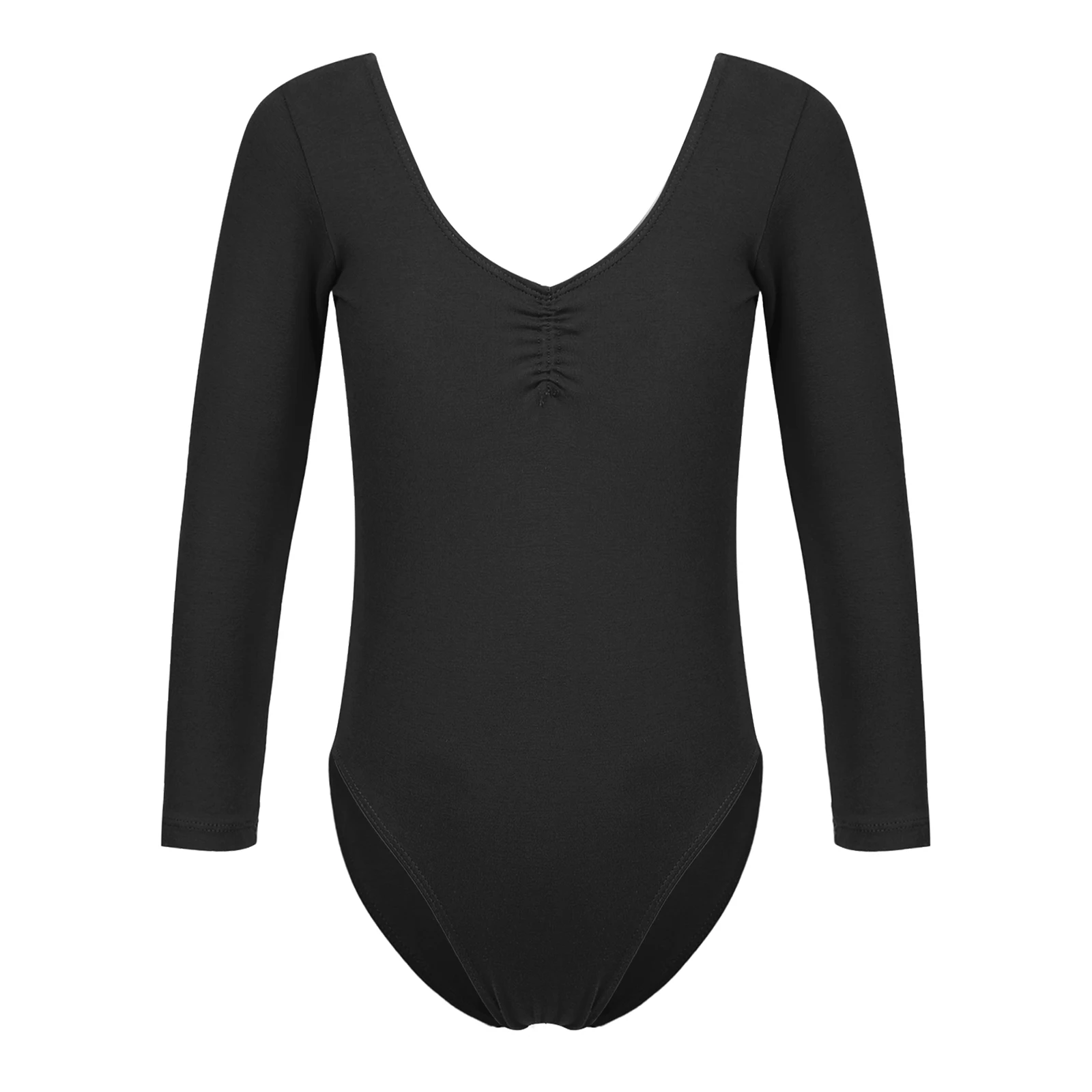 Toddler Kids Girls Ballet Leotards Dance Costumes Gymnastic Dancewear Long Sleeve V Neck Ruched Front Leotards Practice Bodysuit