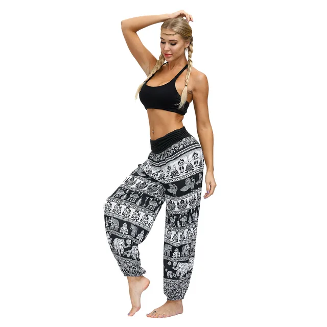 Casual pants women's summer elephant digital printing plus size women's elastic waist bloomers gym clothes yoga pants women YEX009