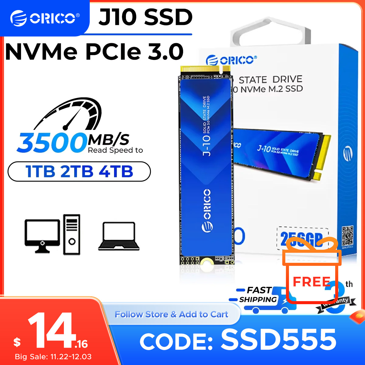 ORICO J10 M.2 NVMe SSD PCIe 3.0 SSD 3100MB/S M.2 M Key 2280 Internal Solid State Drive for Audio Editor 1TB 2TB 4TB