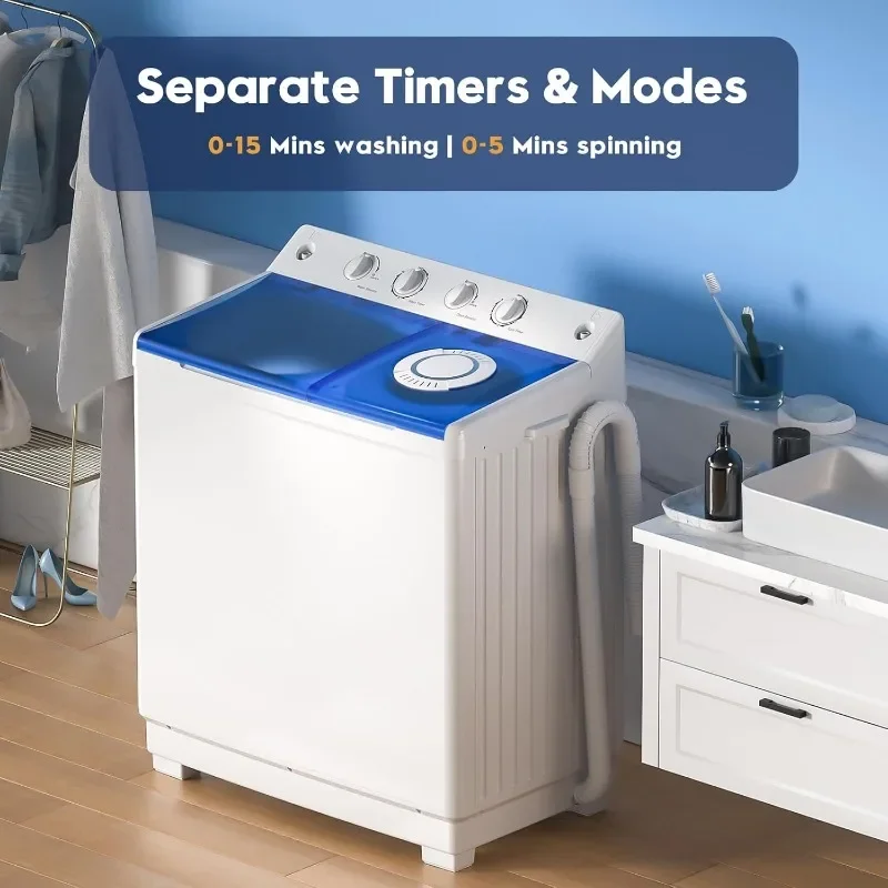Auertech Portable Washing Machine, 40lbs Twin Tub Washer Mini Compact Laundry Machine with Drain Pump, Semi-automatic 5