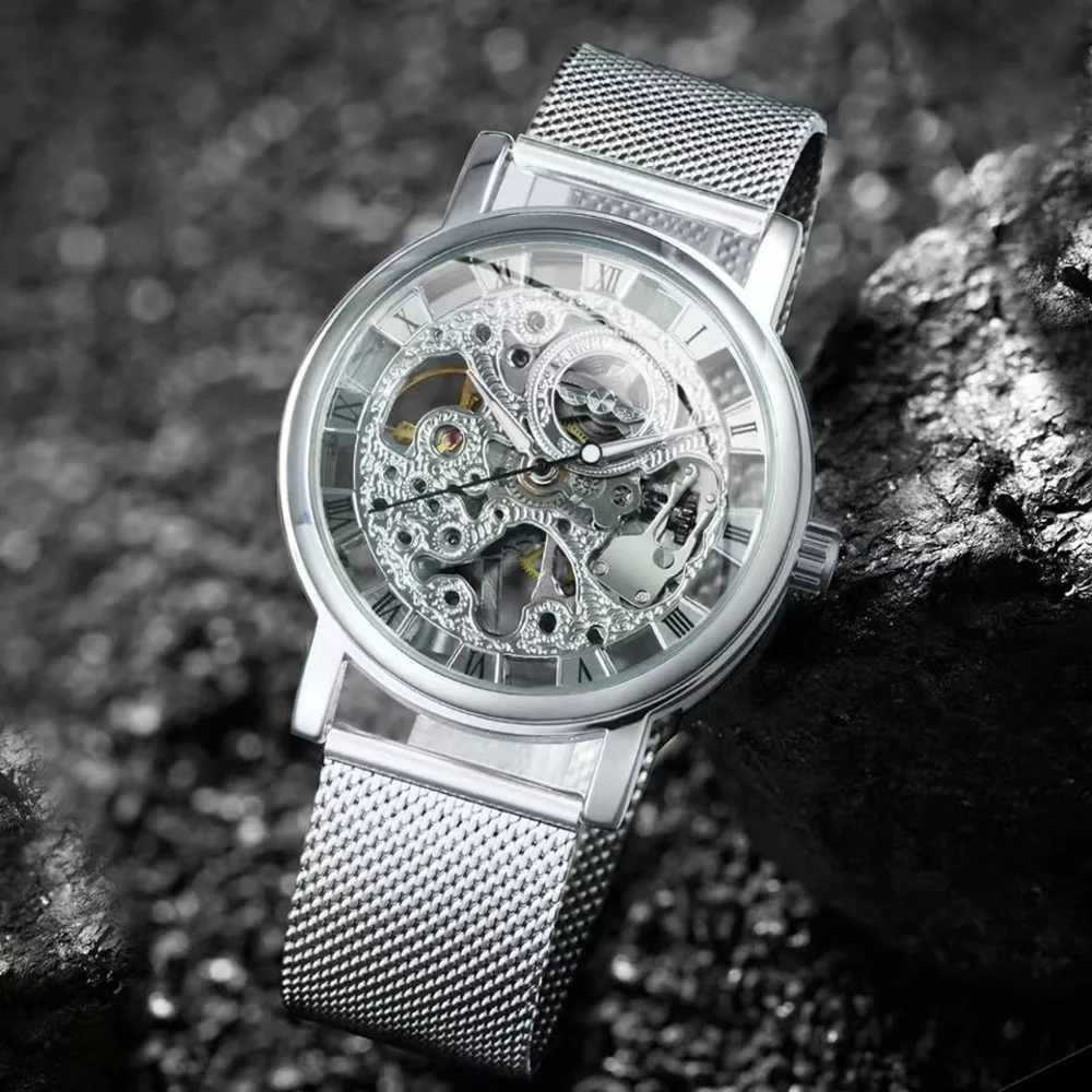 Mechanical Watch For Men Top Brand Luxury Business Casual Hollow Luminous Steel Waterproof Mesh Belt Men Watch Reloj Hombre