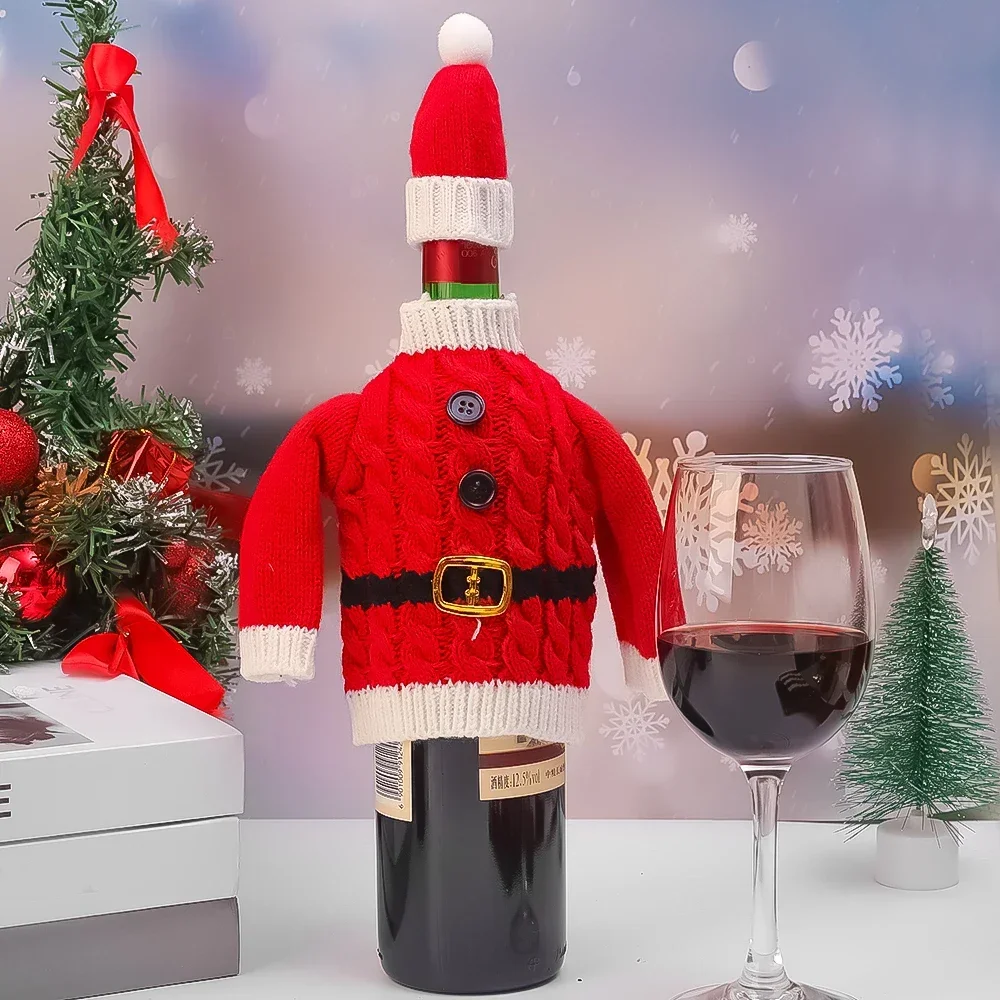 Conjunto de ropa y vestido de Papá Noel para botella de vino, decoración de  mesa de cena, bolsa de cubierta de suéter, regalos de Navidad para fiestas  navideñas de Año Nuevo -, image size:1000x1000