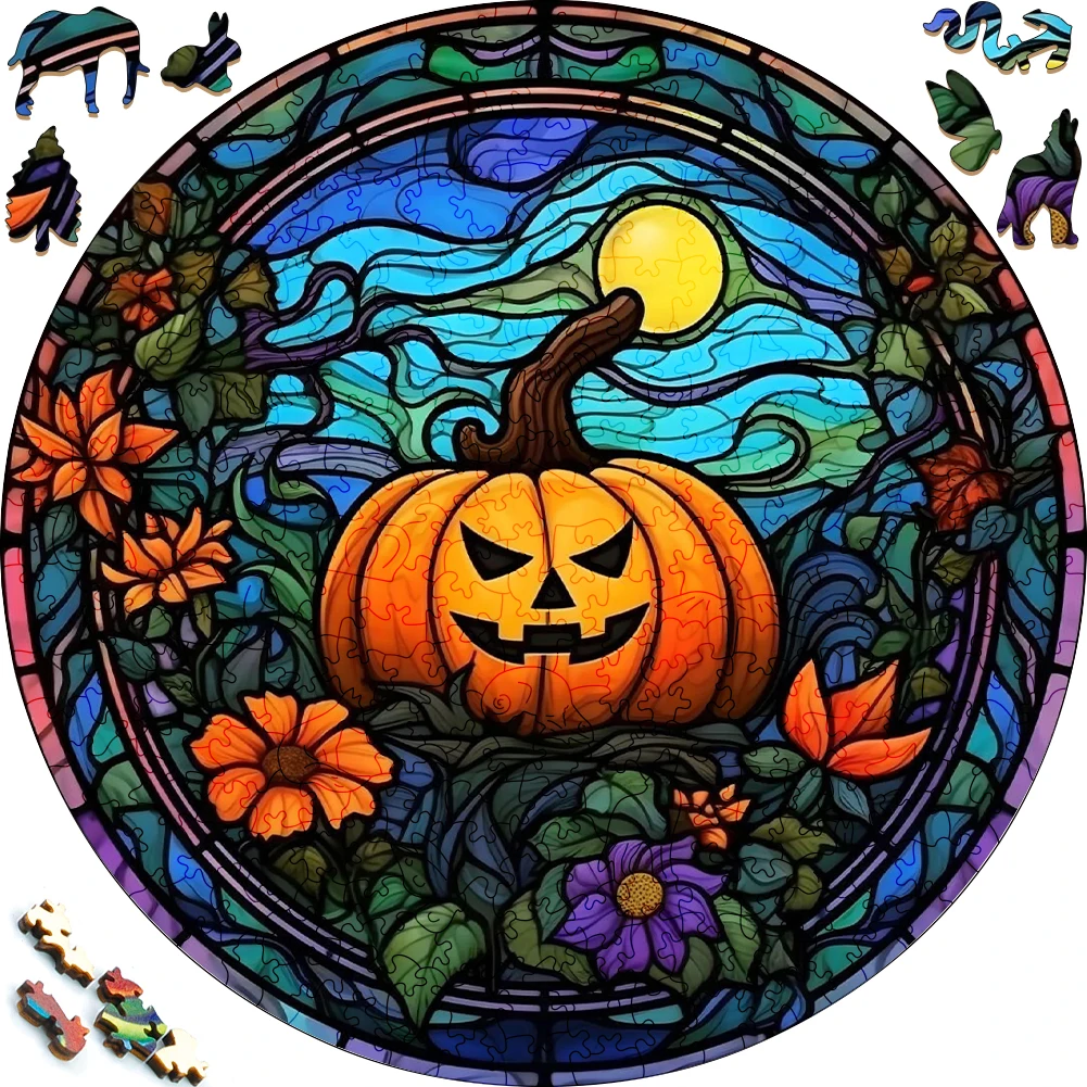 Halloween Wooden Puzzle Funny Painted PumpkinToy Animal Wood Puzzles Smart Games Round Shaped Jigsaw Puzzle Best Gift For Adults flowers under moonlight wooden puzzle painted funny toy wood puzzles smart game round shaped jigsaw puzzle best gift for friends