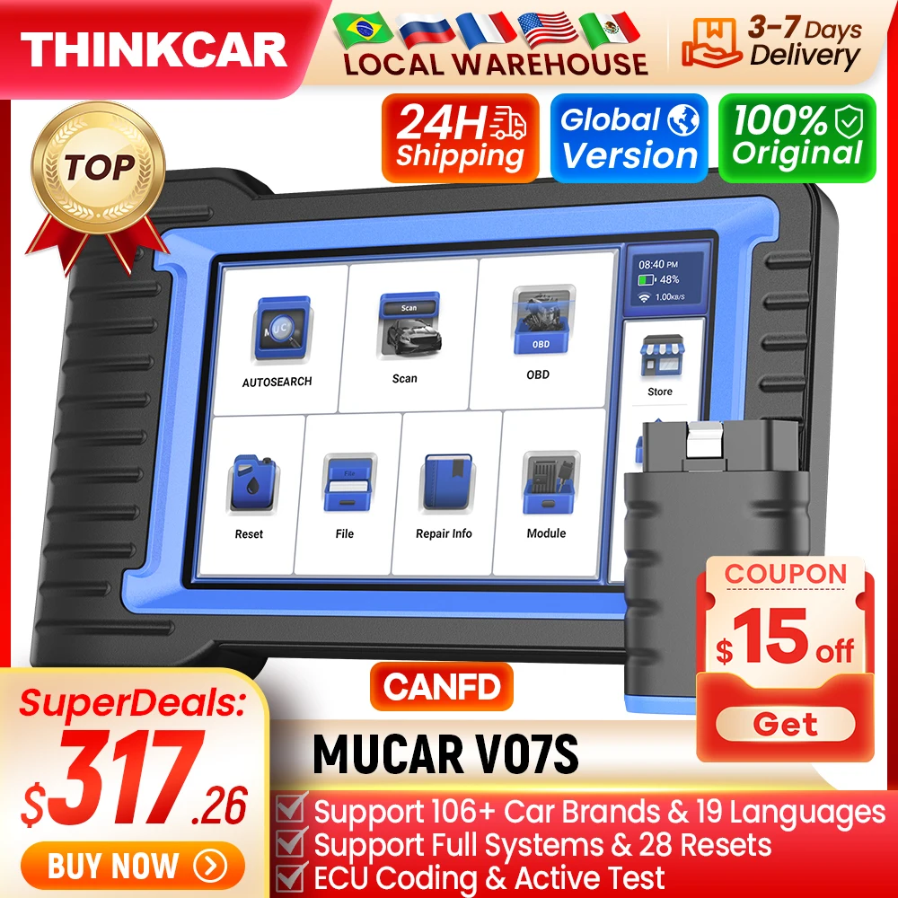 

MUCAR VO7/VO7S THINKCAR Professional Car Diagnostic Tools Automotive Obd2 Scanner Auto Diagnosis Full System ECU Coding 28 Reset