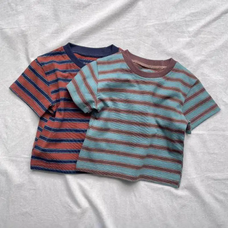 Summer New Baby Short Sleeve T Shirts Infant Casual Striped Tops Toddler Boys Girls Tee Cotton Children Clothes