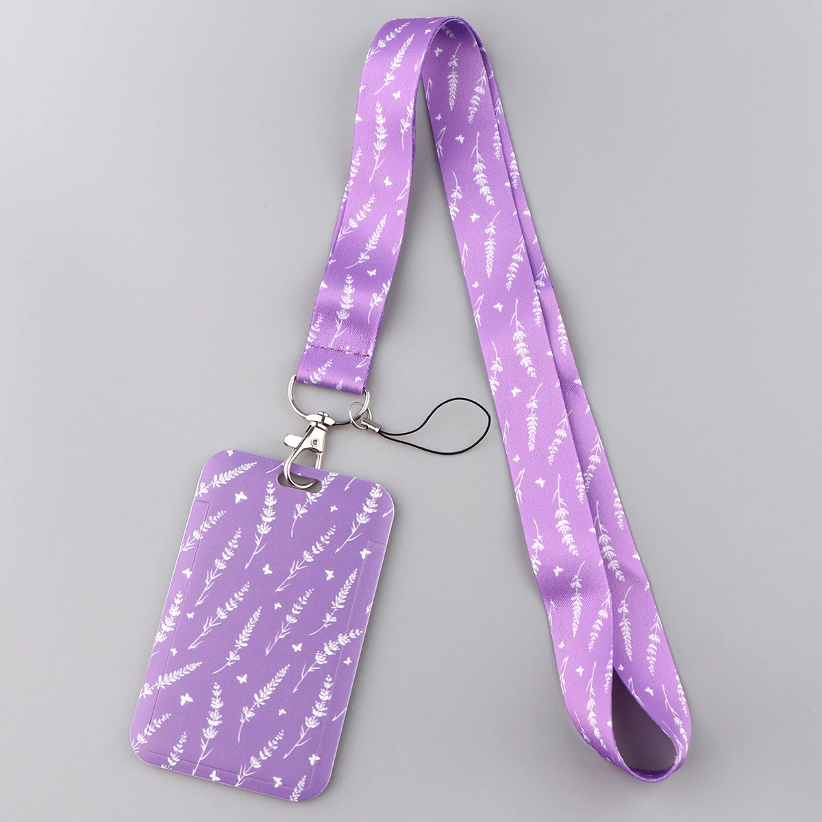 Cute Daisy Flowers Black Neck Strap Purple Lavender Lanyard ID