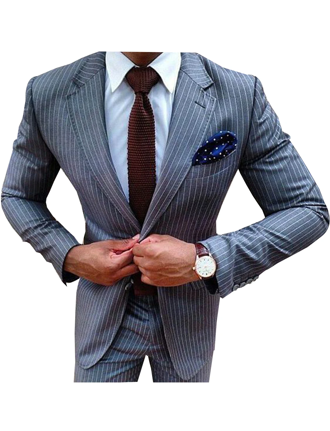 

Men's Stripe Suit Notch Lapel Classic Fit Two Pieces Wedding Party Tuxedo