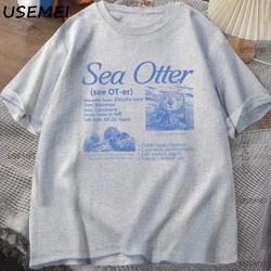 Vintage 90s Sea Otter Graphic Unisex T - Shirt - Retro Ocean Life Cotton Tee - S (GRAY)