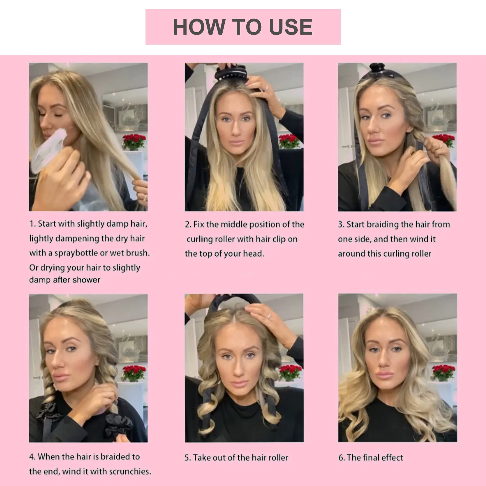 Hair Styling Tool Hair Curling Tools Heatless Curling Rod Headband Lazy Natural Soft Wave DIY Hair Rollers with Hair Claw Clip Salon Styling Tools