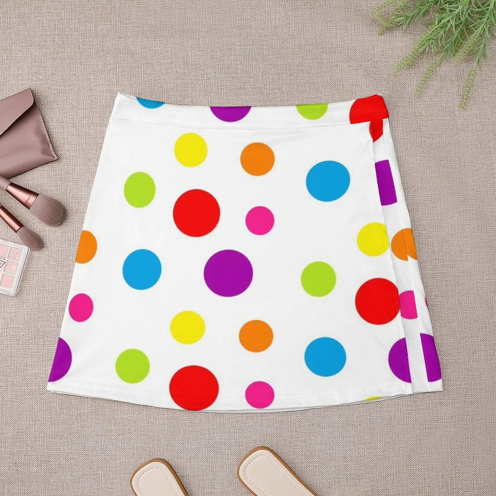 White and rainbow polka dots different size spots Mini Skirt summer clothes fashion korean clothing