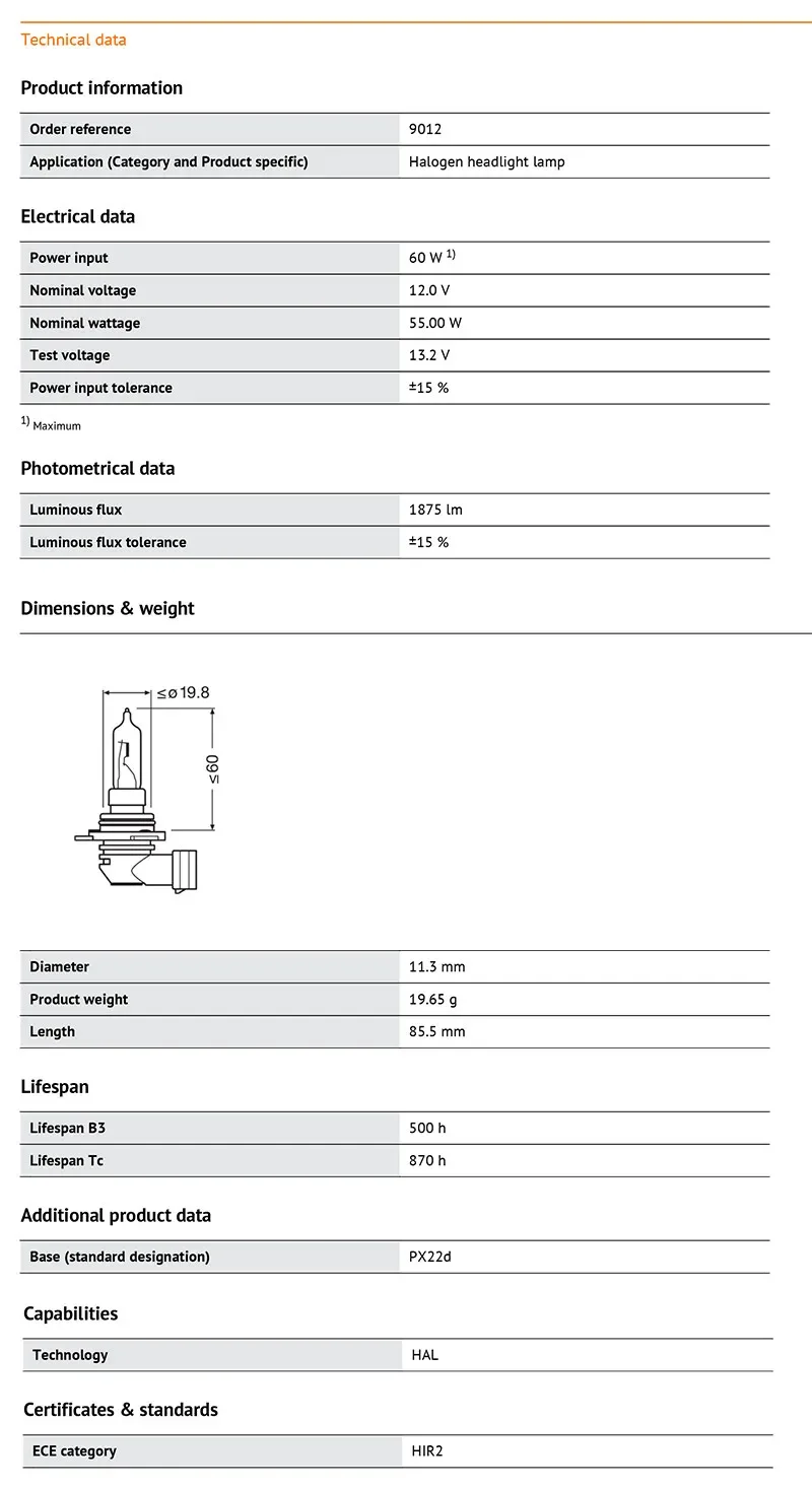Фото Классическая галогенная фара OSRAM 9012 HIR2 12 В 55 Вт PX22d, оригинальная автомобильная лампа 3200K Стандартная автомобильная лампа ближнего/дальнего света ECE (1 шт.) №5