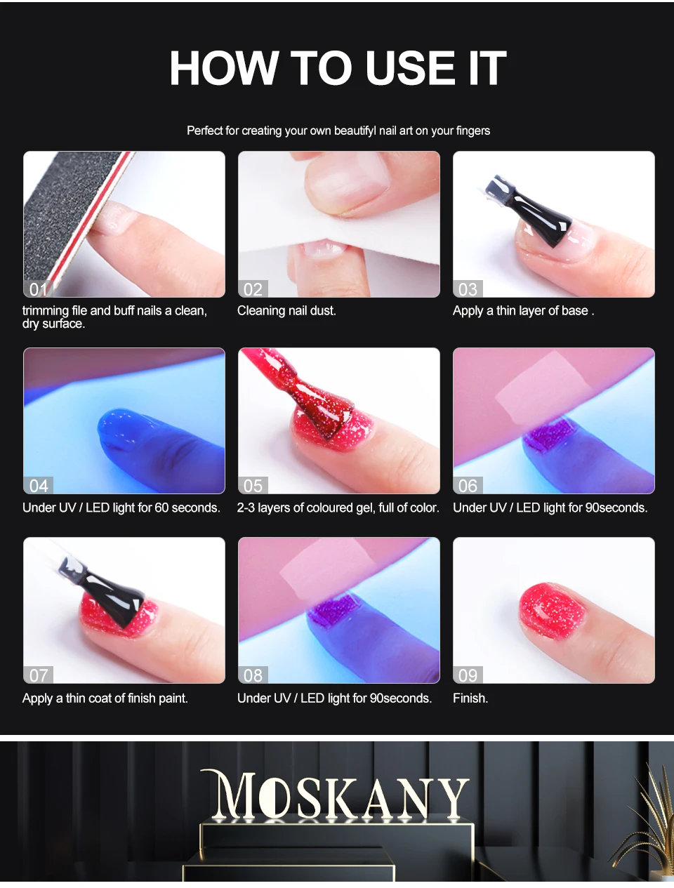 Moskany Nail Extension UV Gel Set Whit LED Nail Drying Lamp Semi Permanent Polish Tool Kit and DIY Fake Manicure Starter Set 4