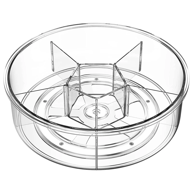 

Clear Acrylic Large Lazy Susan Turntable Organizer With Dividers,For Cabinet Bathroom Refrigerator
