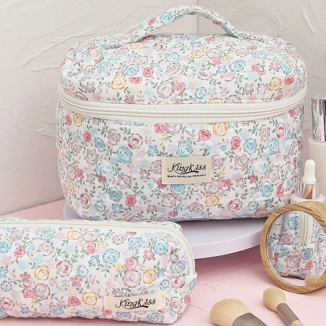 Floral Makeup Bag Set With Zipper Travel Toiletry College Organizer Bag For Women Makeup Storage Bag Cosmetic Bag 2