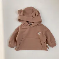 2023 Spring New Baby Boy Bear Hooded Sweatshirt Toddler Girls Cotton Clothes Embroidery Tops Kids Hoodies Outwear 4