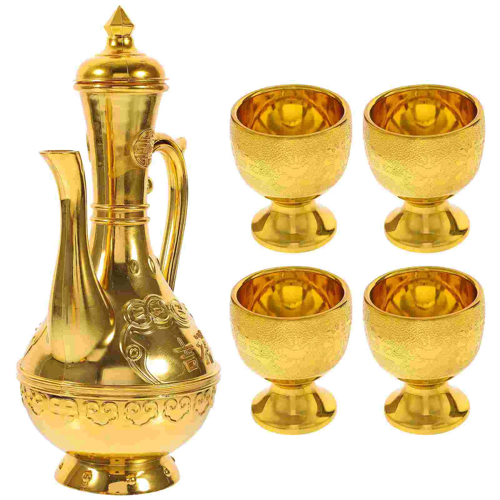 

Turkish Coffee Pot Set Vintage Wine Glasses Jug Exquisite Tea Pot Golden Wine Decanter Glasses Altar Cups Set Holy Water