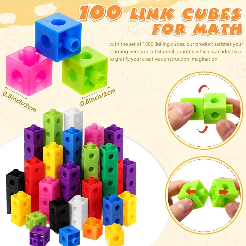 100 Pcs Connected Cube Toys for Mathematical Counting Plastic Counting Blocks Colored Mathematical Cubes Home School Preschool