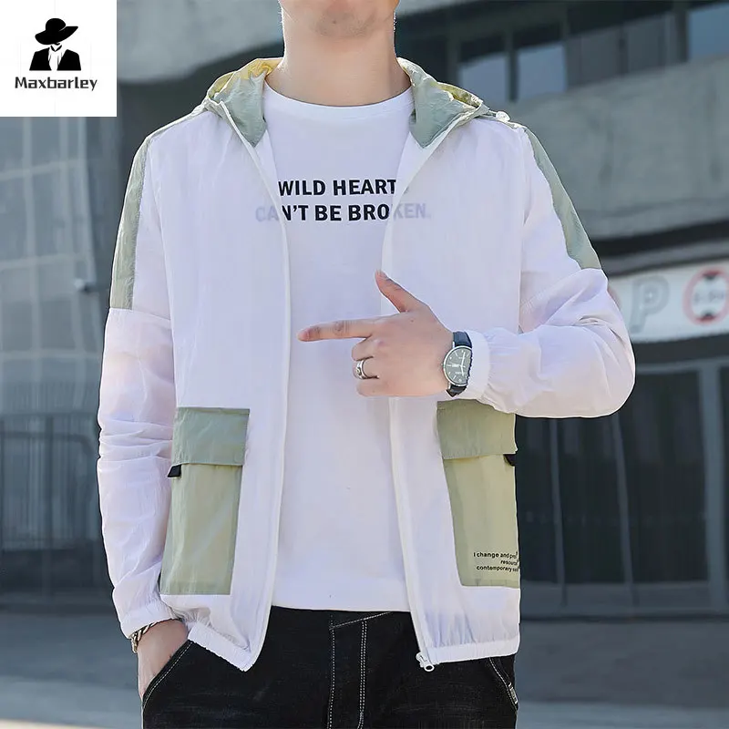 

Summer Lightweight Jacket Men's Casual Waterproof Sports Quick-drying Windproof Skin Clothes Work Camping Sunscreen Hooded Coat