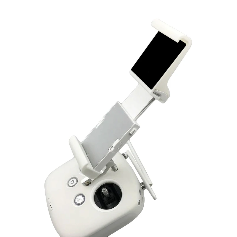 Angle large du support tablette blanc pour DJI Phantom 4, Inspire 1/2 et M600 installé sur un drone.