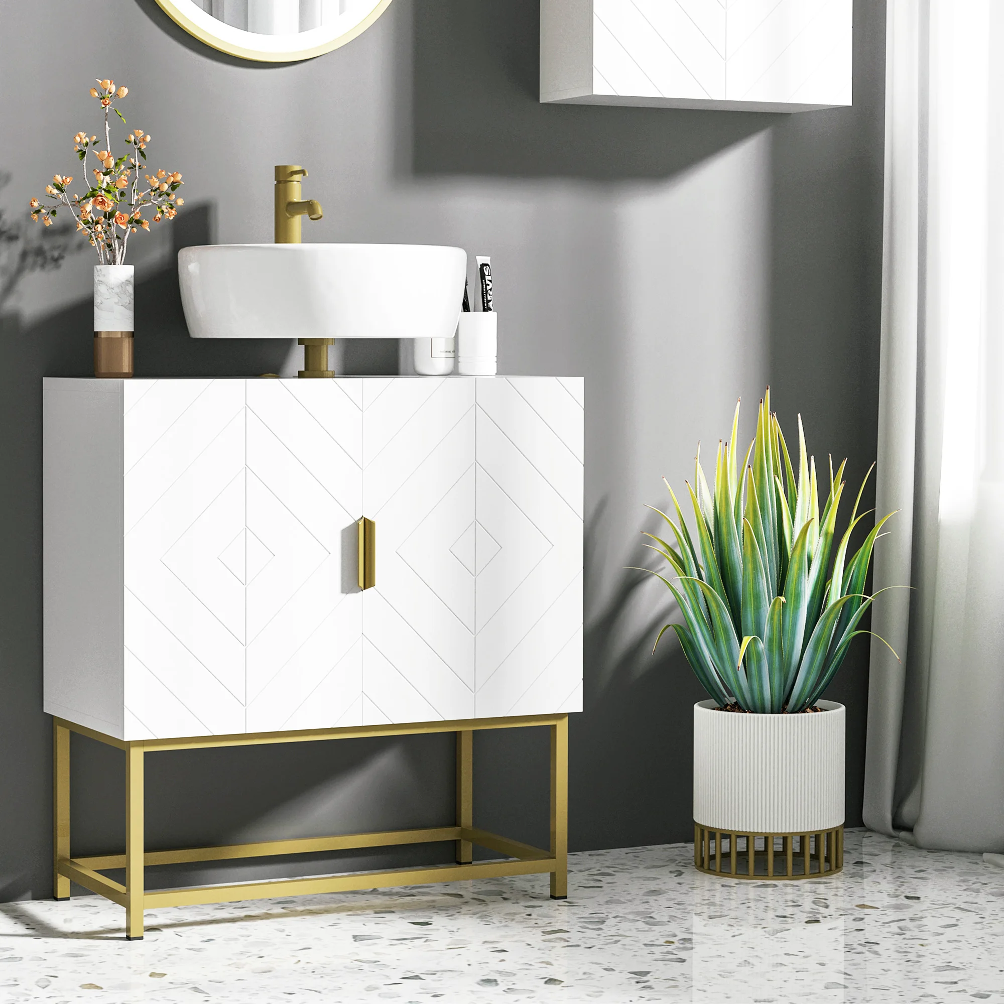 kleankin mueble para debajo del lavabo de madera mueble bajo lavabo de pie  moderno con 2