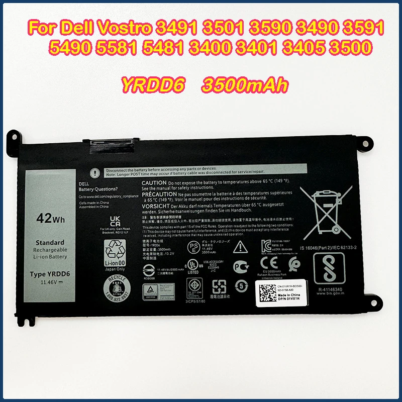 YRDD6 Battery For Dell Vostro 3491 3501 3590 3490 3591 5490 5581 5481 3400 3401 3405 3500 Latitude 3300 3401 3379 Laptop