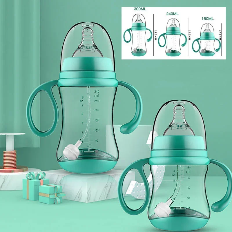 Baby Feeding Bottle Infant Drop-proof With Straw and Handle Milk Feeding