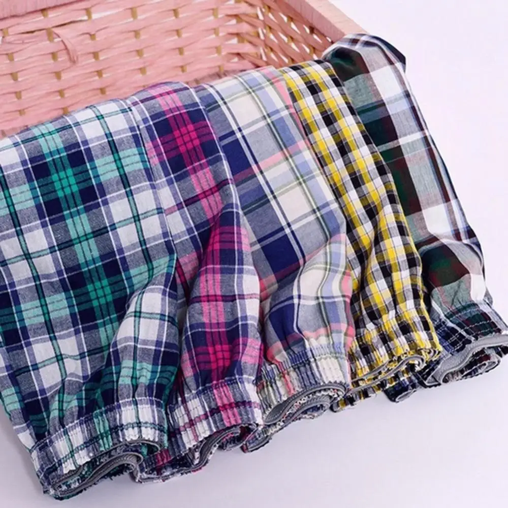Casual Plaid Print Elastic Waist Men Cotton Underwear Summer Beach Pants Boxers Shorts Men Shorts Male Arrow Pants boxer shorts boxer underwear mens underwear men underwear