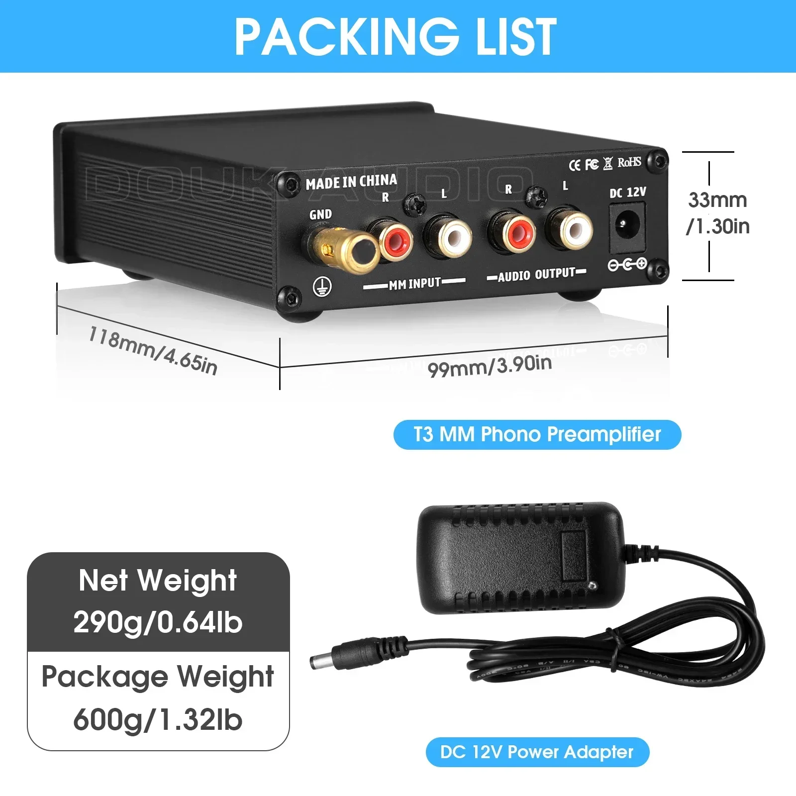 Nobsound T3 Mini T3 MM RIAA 포노 스테이지 프리 앰프 레코드 플레이어 스테레오 프리 앰프 볼륨 조절 기능이있는 HiFi 턴테이블 앰프