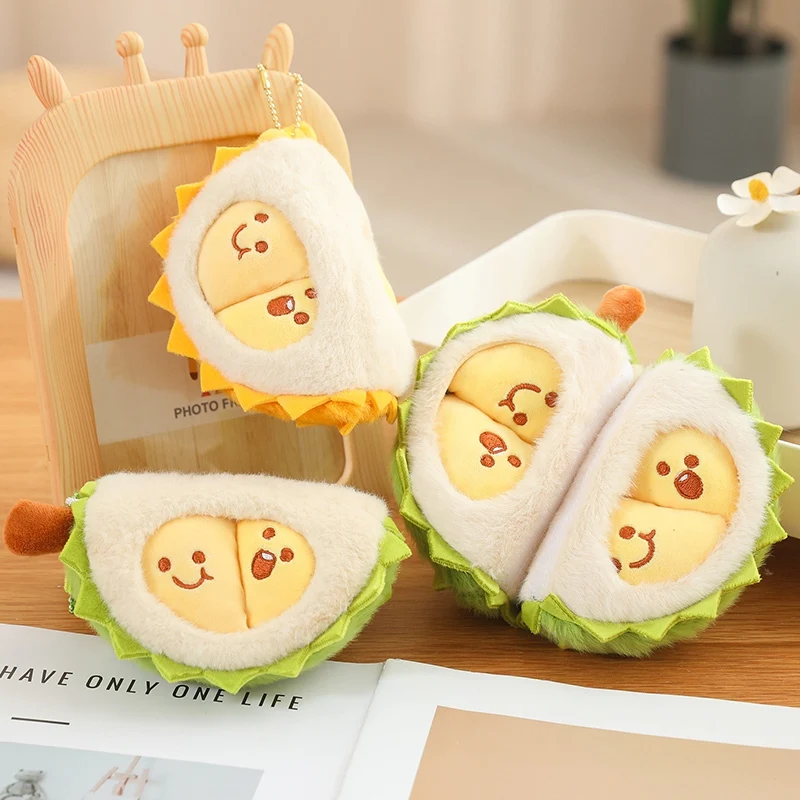 Realistic Durian Plush Toys Lifelike Durian Shaped Pillow Plushie With Green Shell and Mini Fruit Pulps King Of Fruit Soft Dolls 3