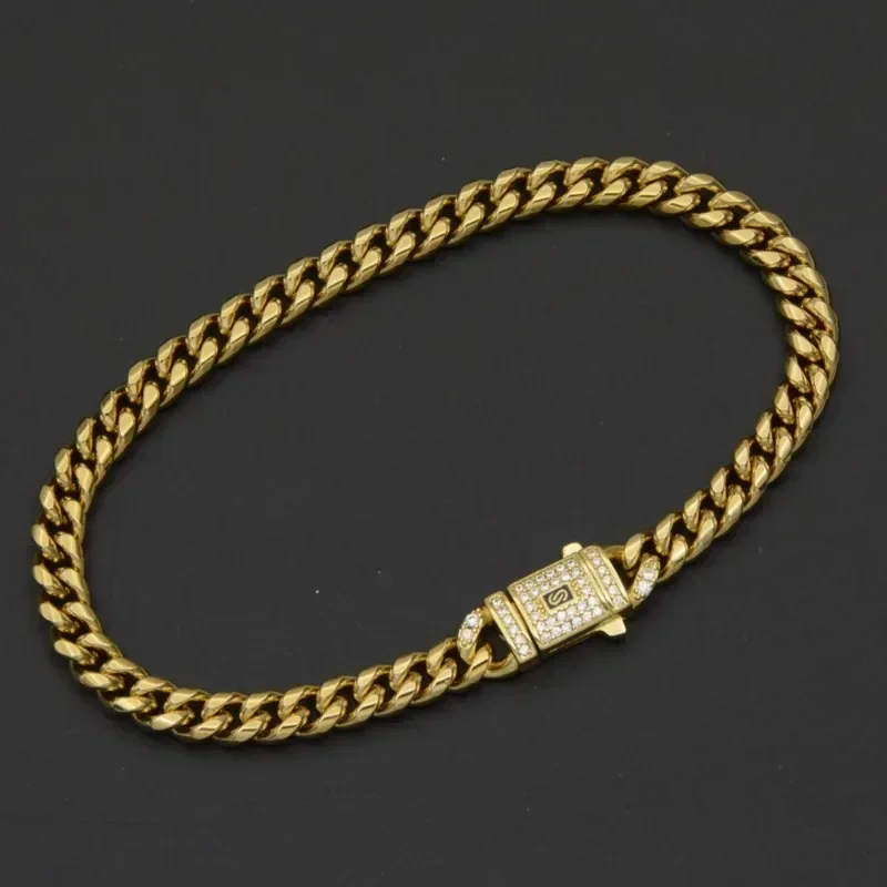 Monaco anklet 6mm Cuban chain women's anklet copper material electroplated 14k gold men's length can be customized