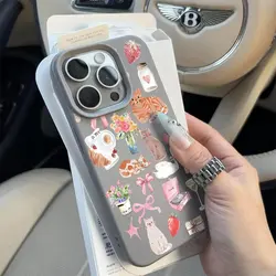 Charming Pink Cat & Strawberry Pattern Phone Case Cover - Galaxy S23 Ultra (GRAY)