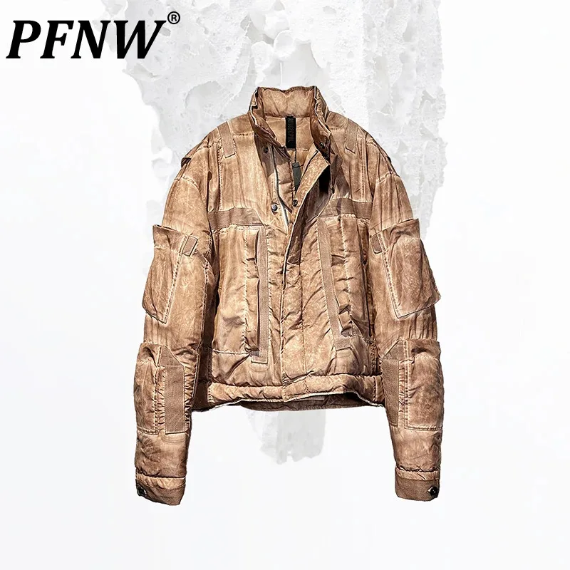 

PFNW Waste Soil Punk Style Functional Multi Pockets Workwear Clothes Tie Dyed Vintage Loose Thickened Down Suit Men's 12Z5335