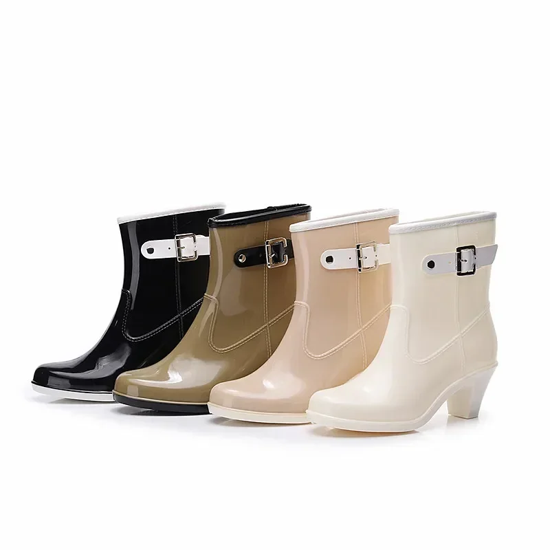 Women's Rain Ankle Boots Ladies Waterproof Woman Snow Boot Female Non-Slip High Heel Fashion Water Shoes Botas Mujer