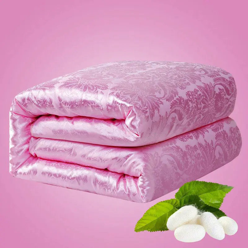 

100% Authentic Mulberry Silk Quilt Quilted Comforter Jacquard Single duvet Double Duvet For All Seasons Pink Blanket Bedding set