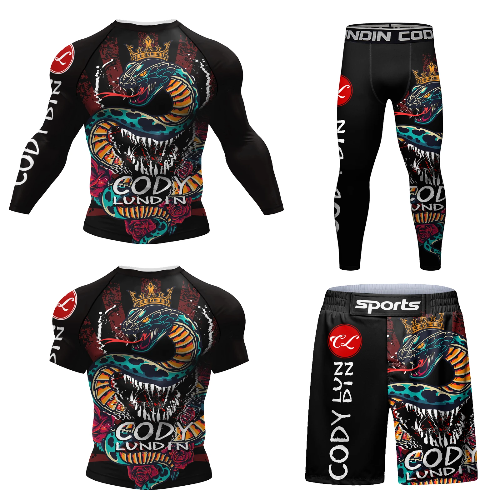 

Cody Lundin Custom Men Compression MMA Clothes jiu jitsu No-Gi Rashguard Training Set Printed Active Wear Male Fitness Tracksuit